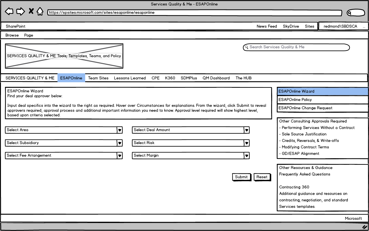 ESAPOnline Team Page Wireframe